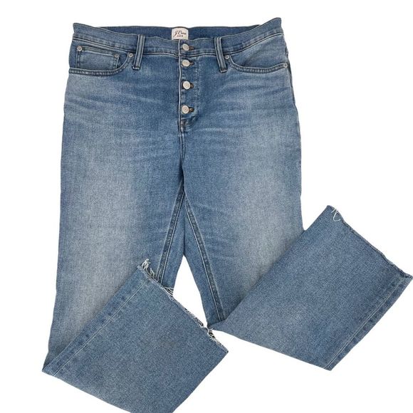 J.Crew High Waist Button Fly Straight leg cropped ankle Jeans Size 32 size 14